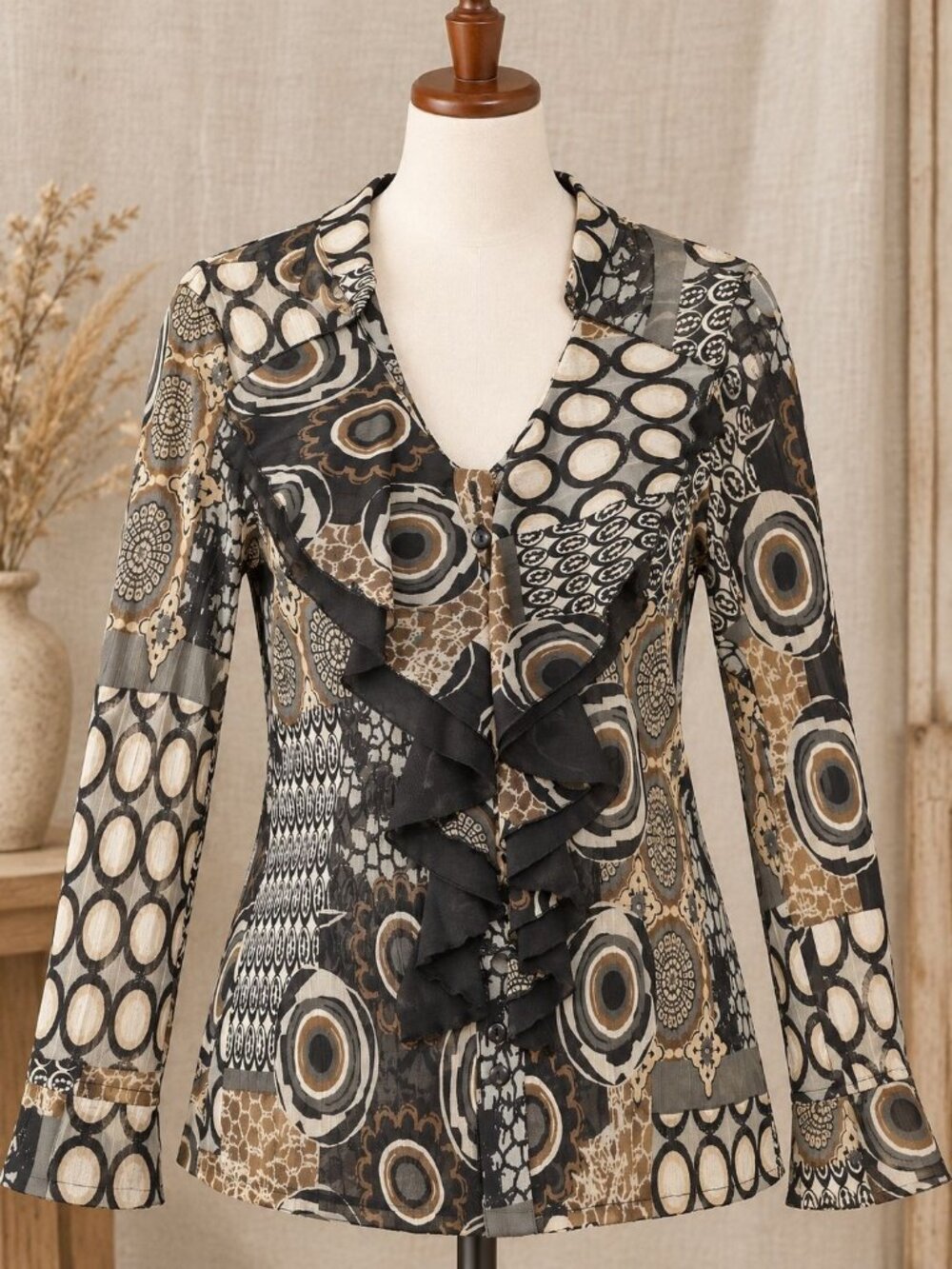 Zoe Ruffle Chiffon Cardigan S Multi Patchwork Whimsygoth Artsy Boho Maximalist